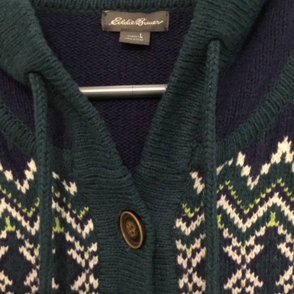 Eddie Bauer knitted sweater with hood, women’s size large, button up - Picture 5 of 9